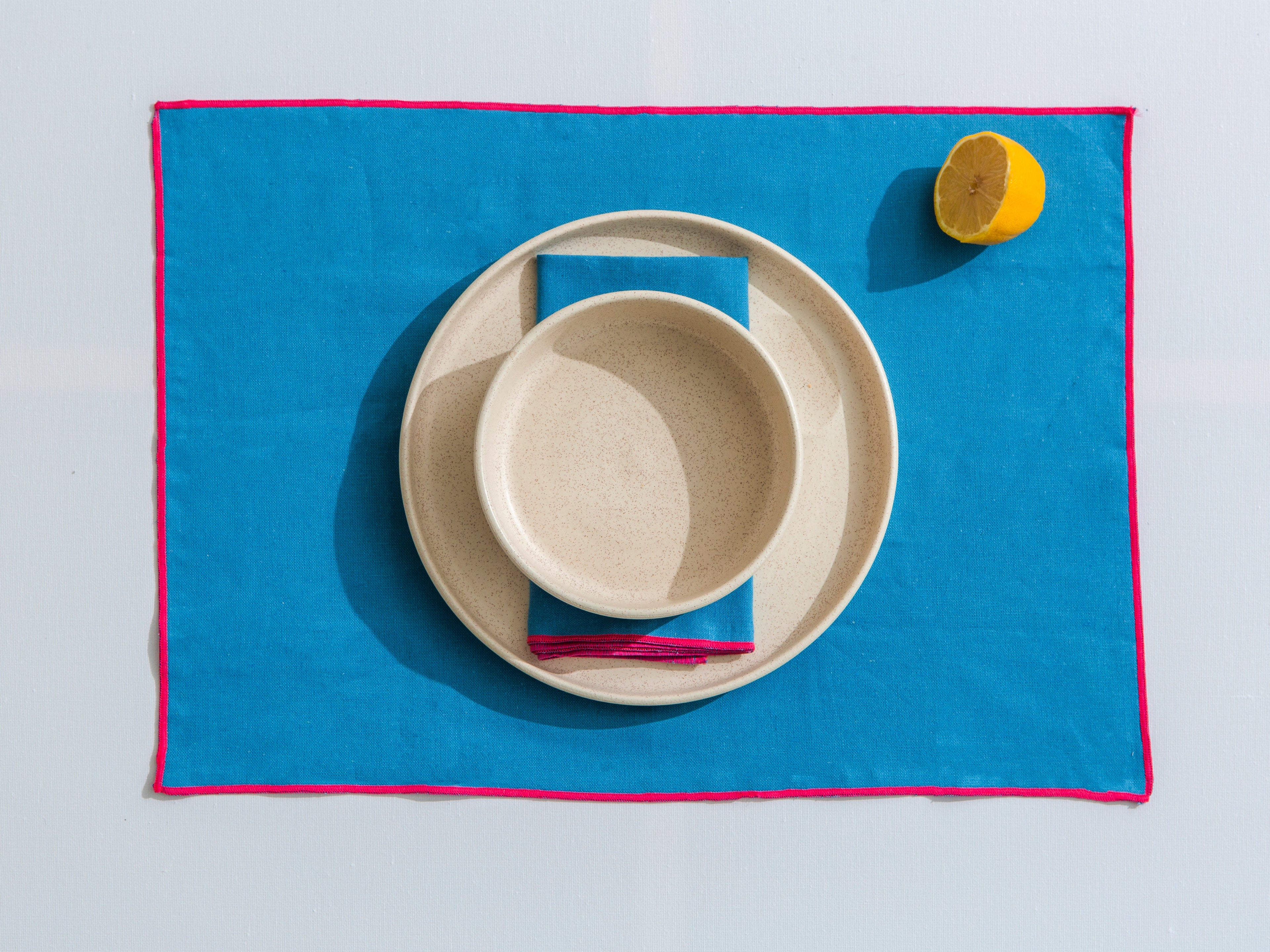 Set 4 Serviettes - Bleu/Fuchsia