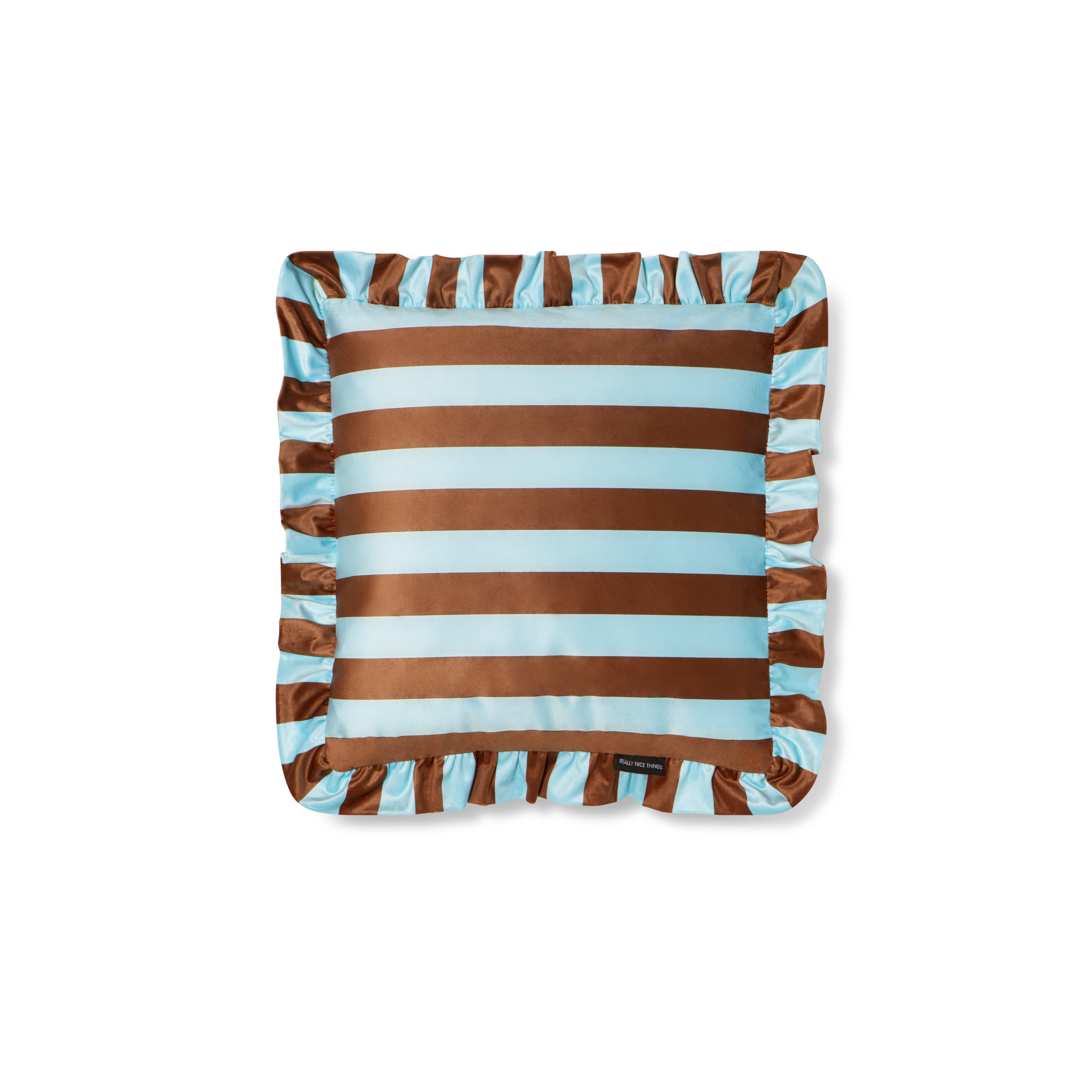 Coussin À Volants En Velours - Marron Et Bleu
