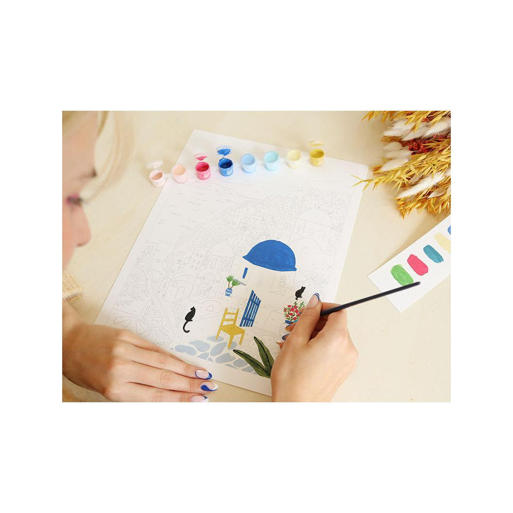 Coffret Peinture Au Numéro - Petit Pinceau - Santorini Par Maja Tomljanovic