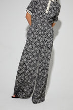 Pantalon Charlie Panama Flower Black, Fabriqué En Italie