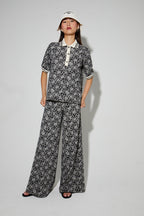 Pantalon Charlie Panama Flower Black, Fabriqué En Italie