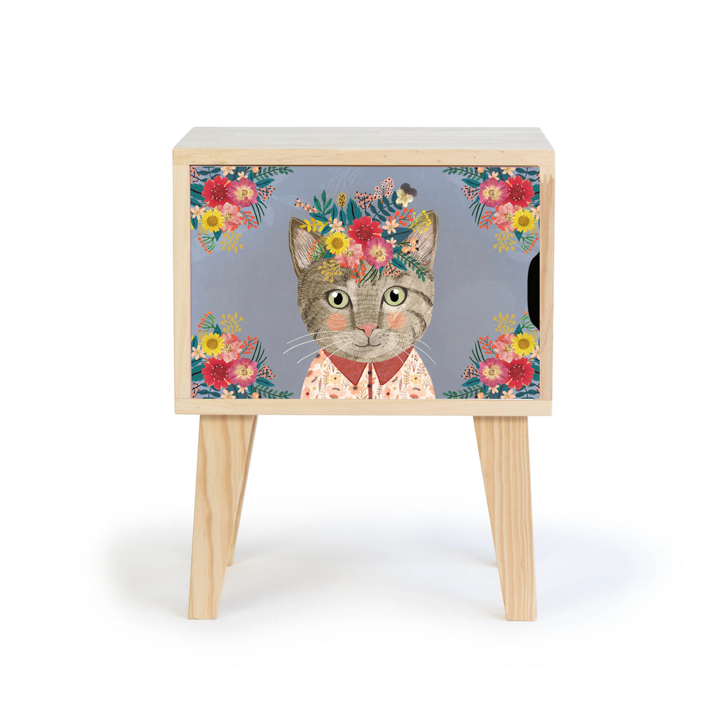 Table de Chevet Montessori - Naturel "Floral Cat"
