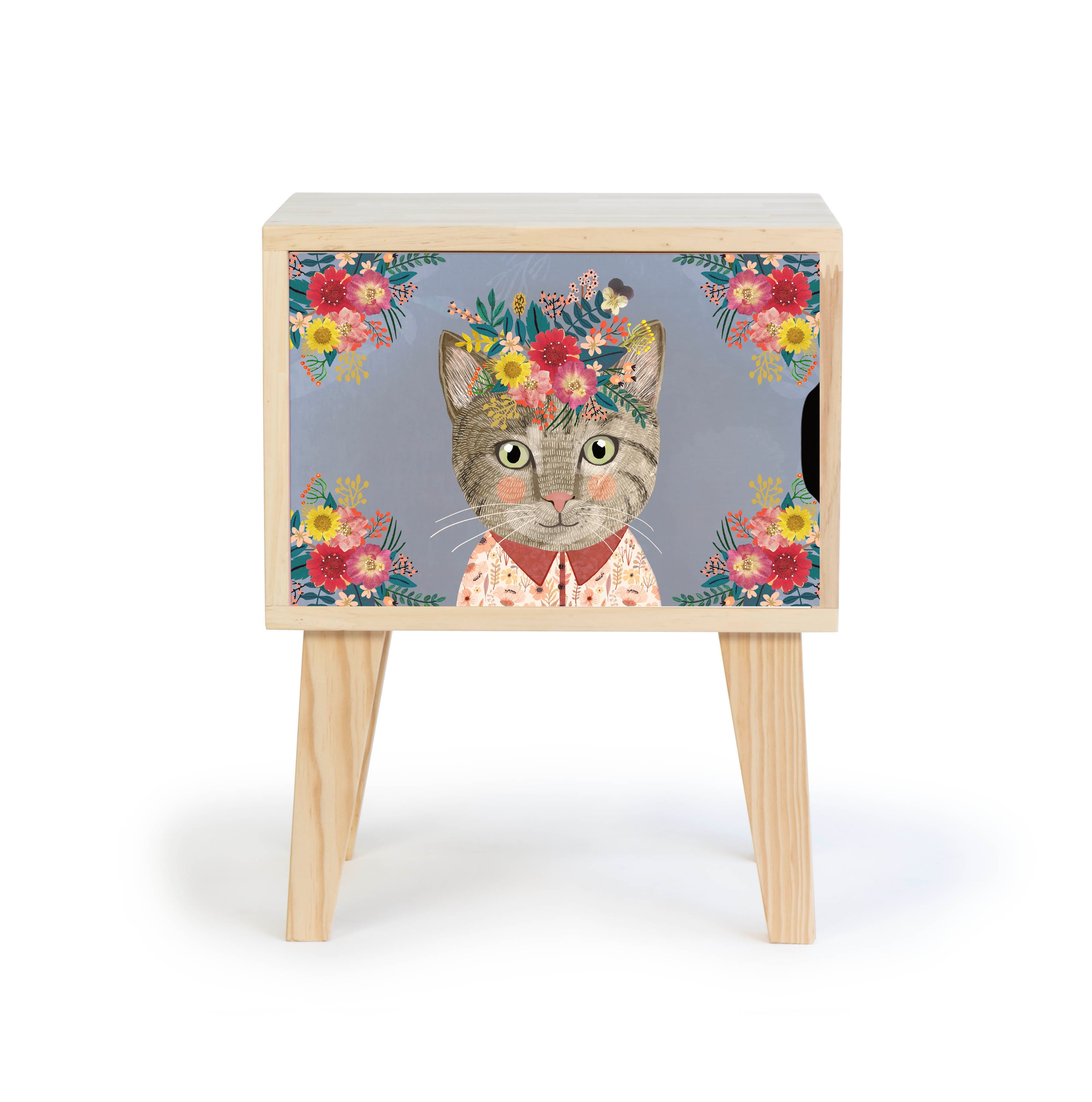 Table de Chevet Montessori - Naturel "Floral Cat"