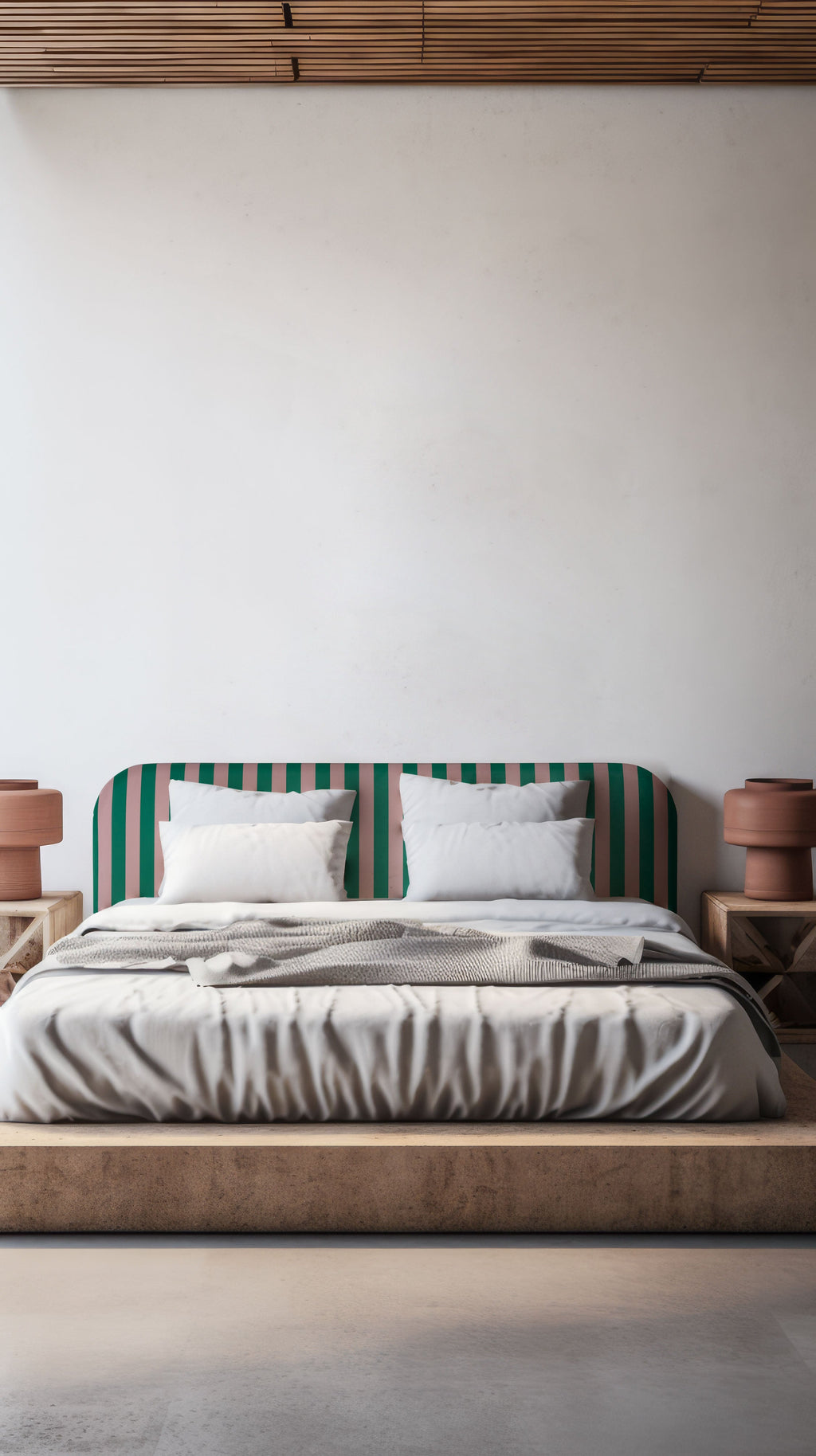 Tête de Lit Eddie Tapissée Velours 180 cm "Stripes Green Pink"