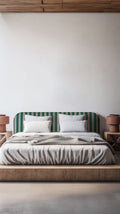 Tête de Lit Eddie Tapissée Velours 180 cm "Stripes Green Pink"
