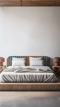 Tête de Lit Eddie Tapissée Velours 180 cm "Stripes Copper Blue"