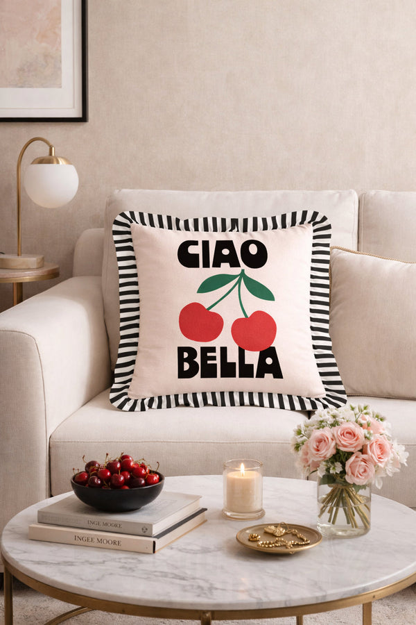 Coussin Velours à Volants "Ciao Bella"