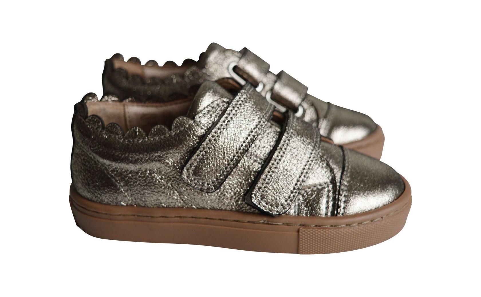 Chaussures Baskets Souples Scratchs Thaïs - Cuir Métal Doré - Fille