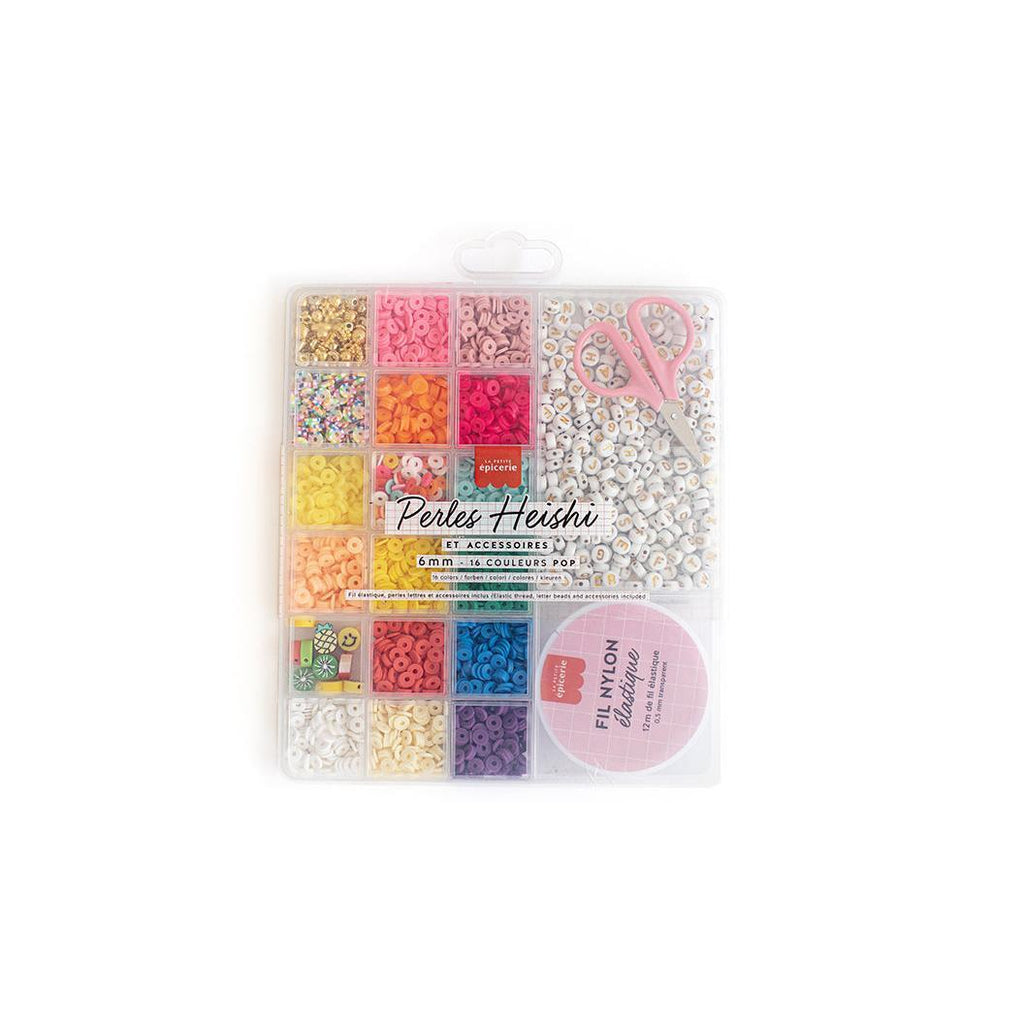 Maxi Boite - 16 Couleurs De Perles Heishi Pop Et Accessoires + Perles Lettres, Ciseaux Et Fil Élastique