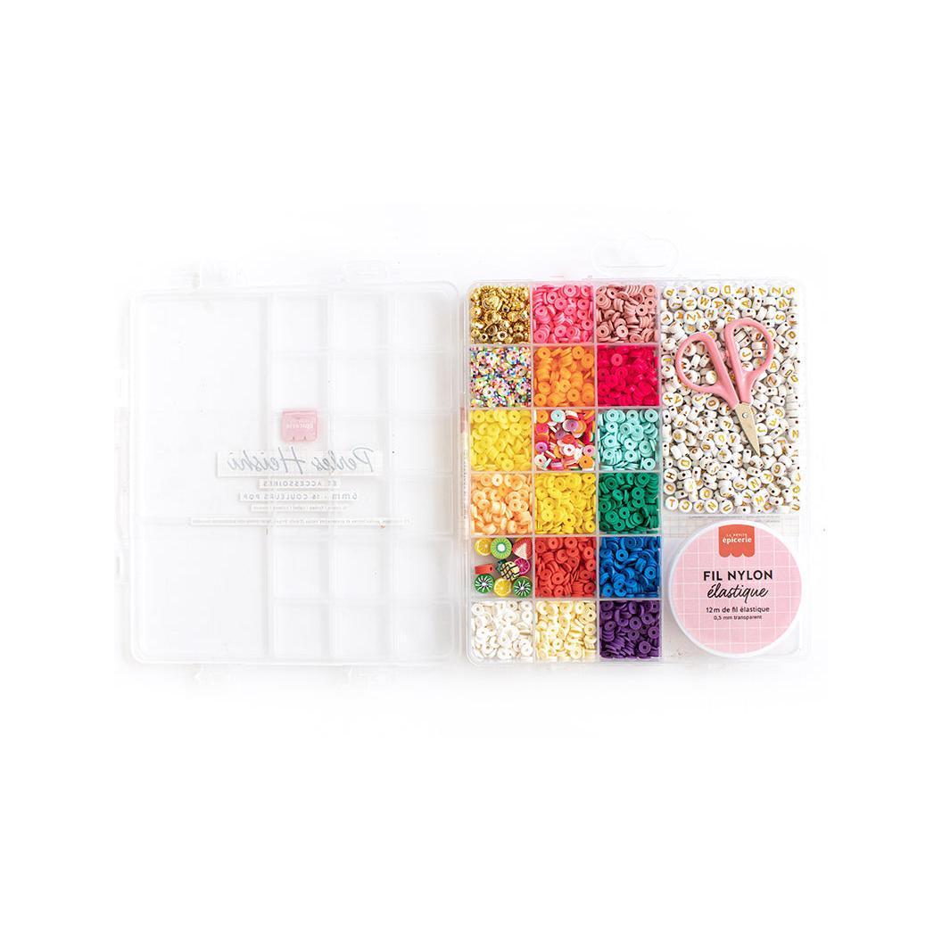 Maxi Boite - 16 Couleurs De Perles Heishi Pop Et Accessoires + Perles Lettres, Ciseaux Et Fil Élastique
