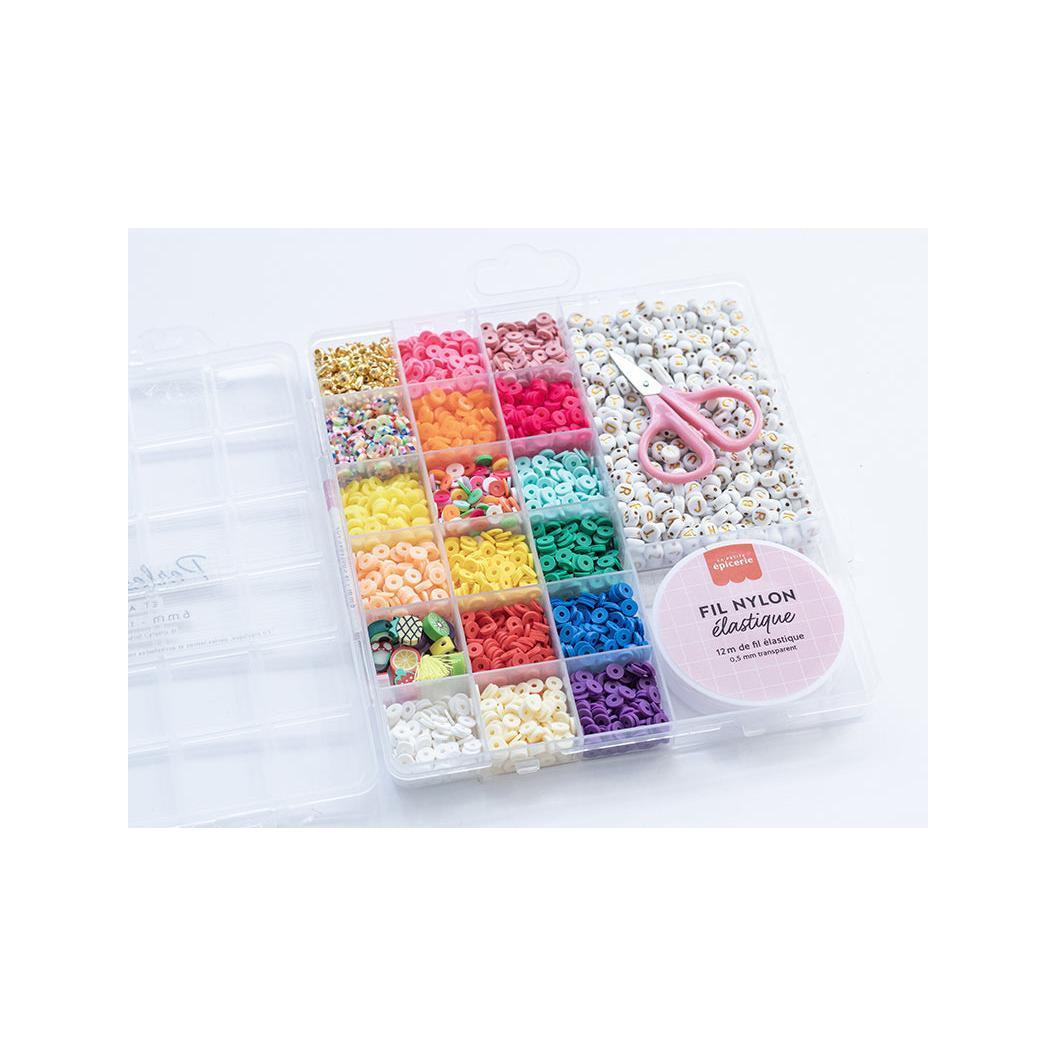 Maxi Boite - 16 Couleurs De Perles Heishi Pop Et Accessoires + Perles Lettres, Ciseaux Et Fil Élastique