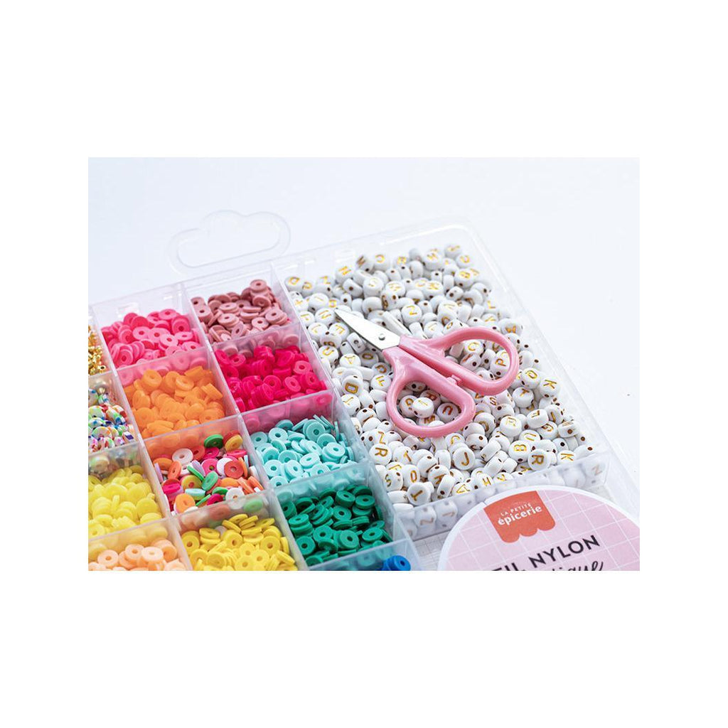 Maxi Boite - 16 Couleurs De Perles Heishi Pop Et Accessoires + Perles Lettres, Ciseaux Et Fil Élastique