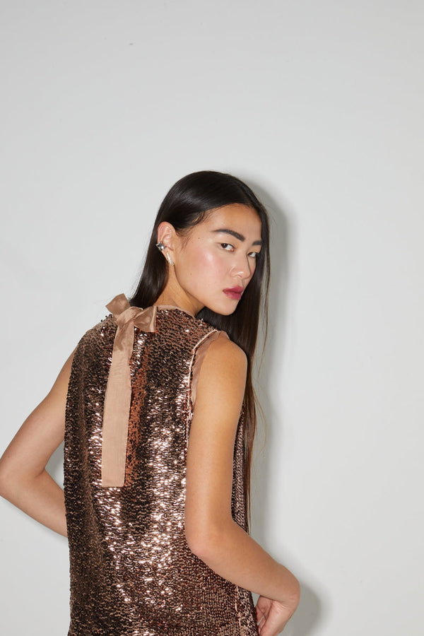 Top Foxy En Sequins Bronze, Fabriqué En Italie