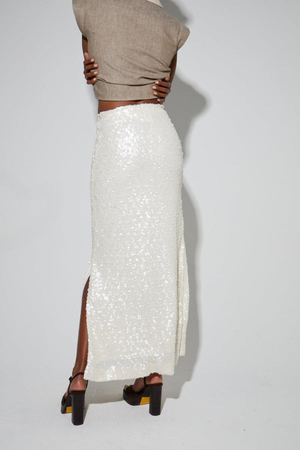 Longue Jupe Ginger A  Sequin Blanc, Fabriquée En Italie