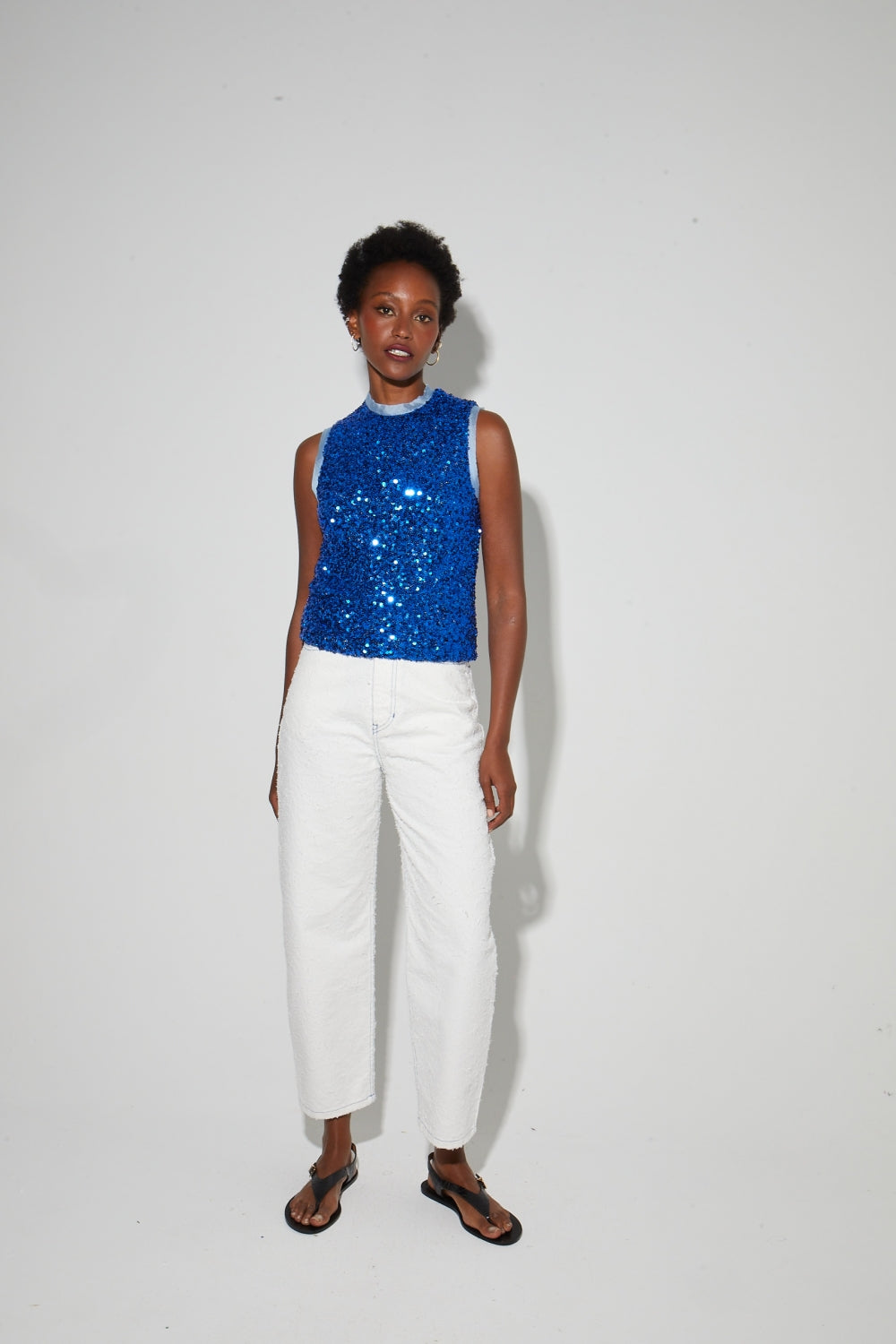 Top Foxy En Sequins Bleu, Fabriqué En Italie.