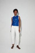 Top Foxy En Sequins Bleu, Fabriqué En Italie.