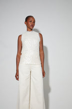 Top Foxy En Sequins Blanc, Fabriqué En Italie