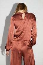 Pantalon Charlie Satin Viscose Cognac Fabriqué En Italie