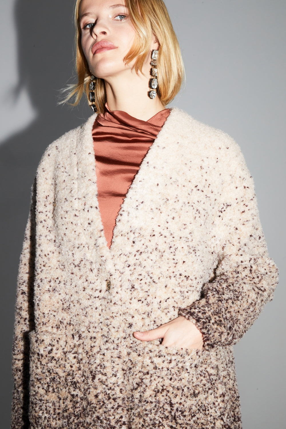 Veste Doriane Bouclettes Dégradé Chocolat Fabriquée En Italie
