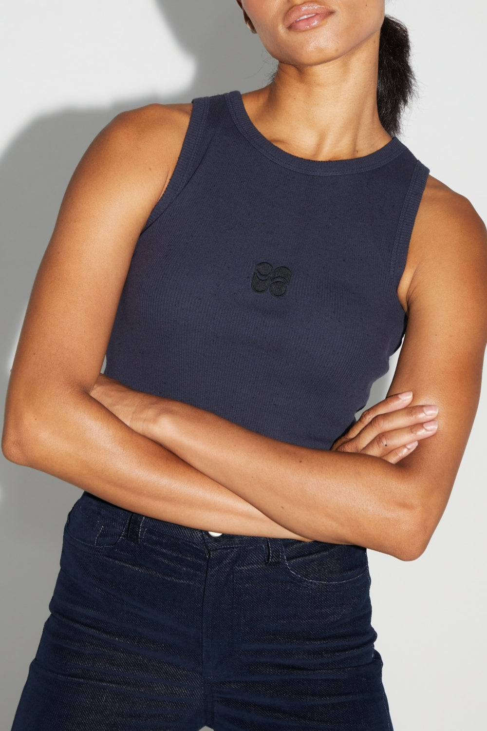 Top Théo Navy Moucheté Fabriqué Au Portugal