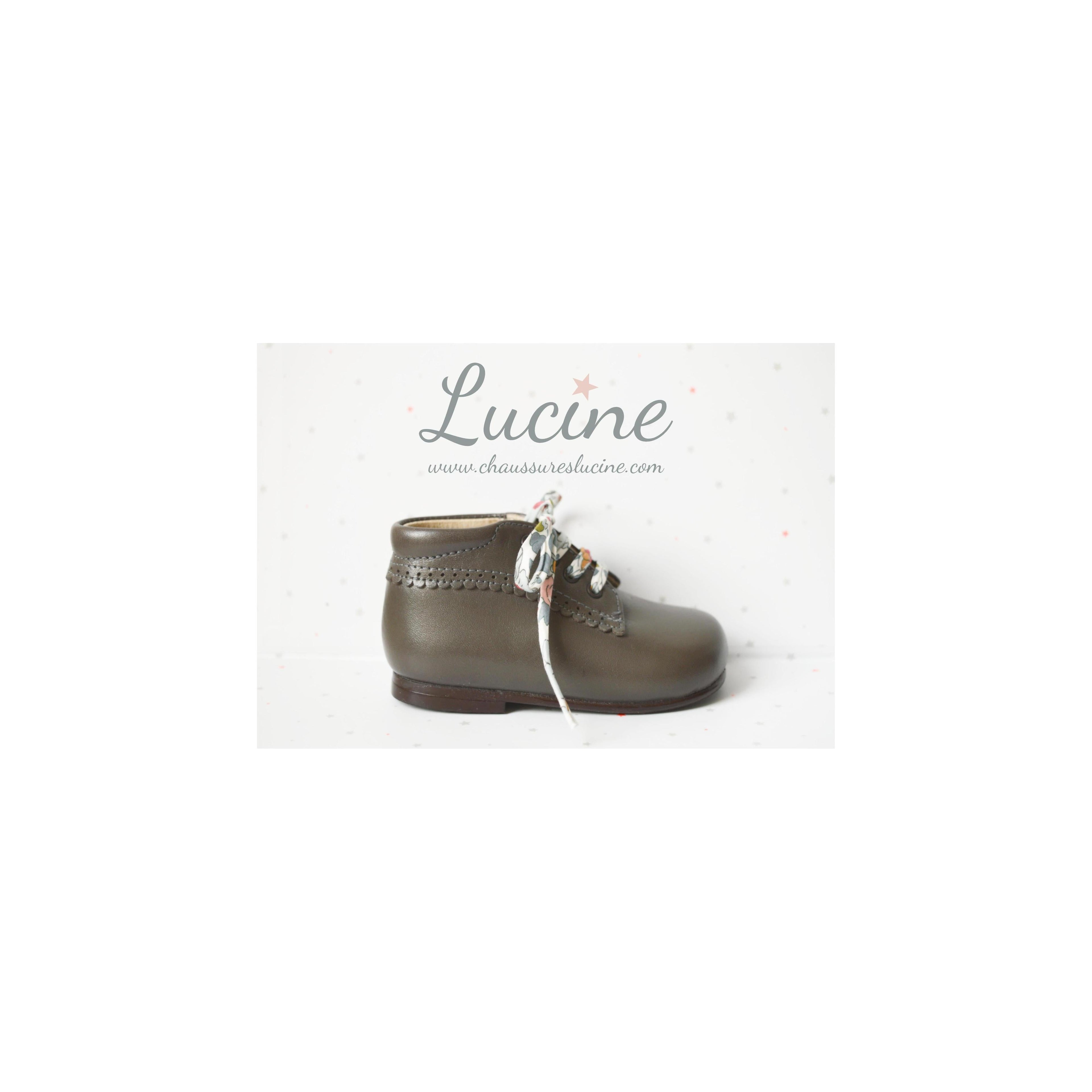 Chaussures Bébé Bottillon À Lacets Athénaïs - Cuir Gris Taupe - Fille