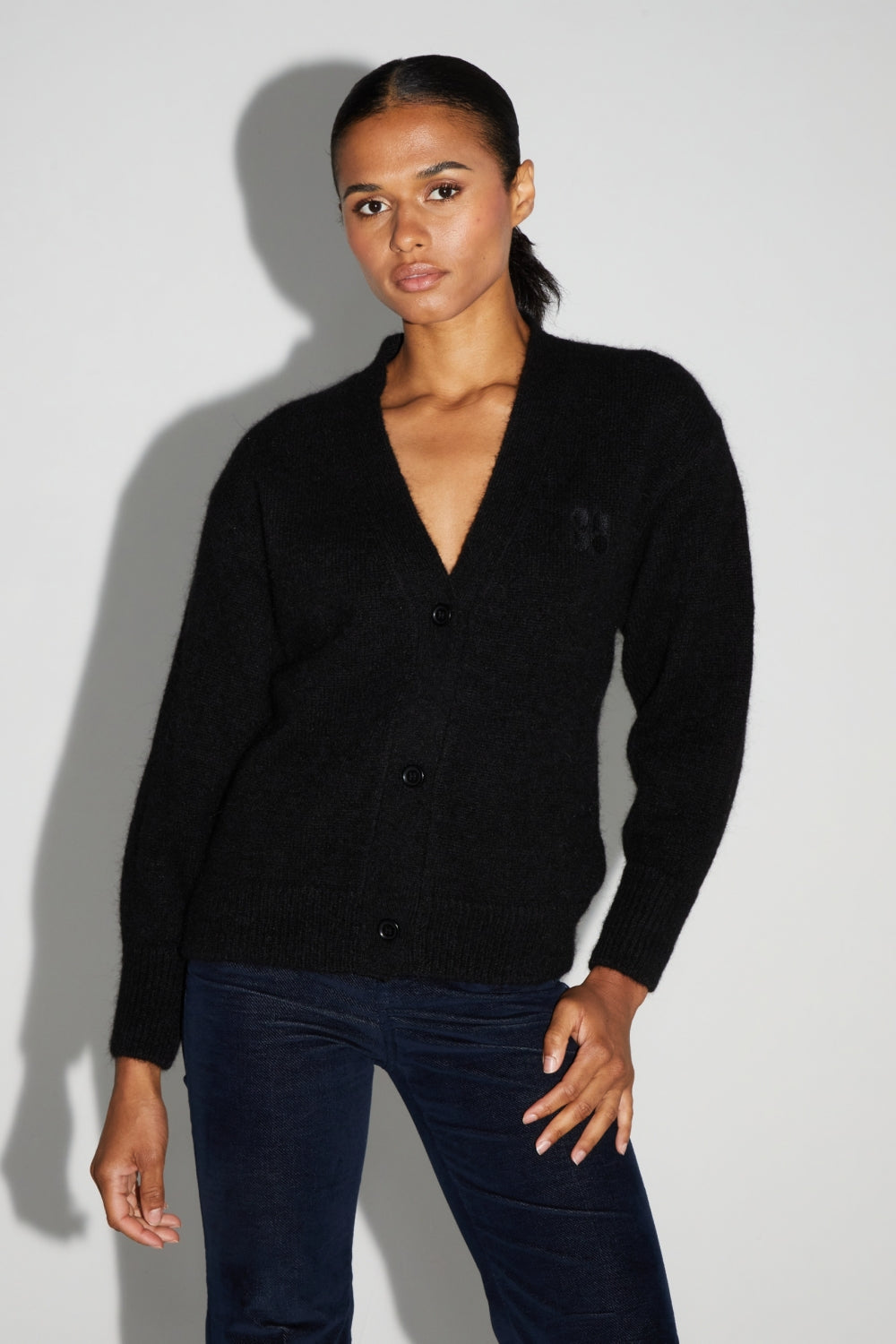 Cardigan Mira Black 100% Laine Extra Vierge Fabriqué Au Portugal