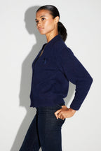 Cardigan Mira Navy 100% Laine Extra Vierge Fabriqué Au Portugal