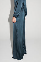 Pantalon Charlie Satin Viscose Bleu Atlantique Fabriqué En Italie