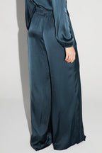 Pantalon Charlie Satin Viscose Bleu Atlantique Fabriqué En Italie