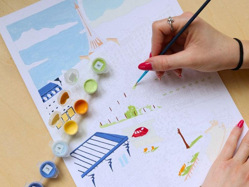 Coffret Peinture Au Numéro - Petit Pinceau - Un Printemps À Paris Par Mabel Sorrentino