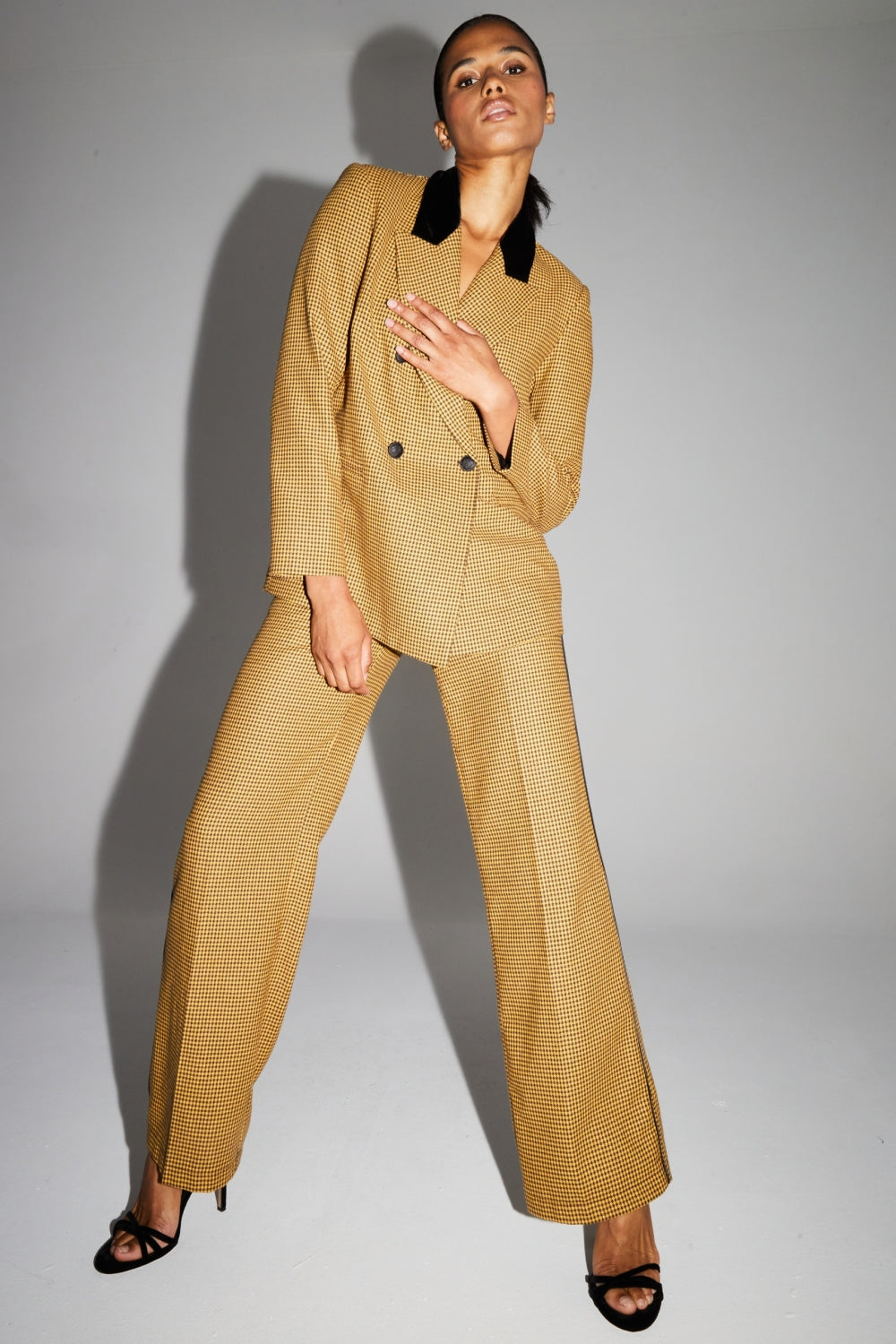 Pantalon Clark Pied De Poule Yellow Fabriqué En Italie