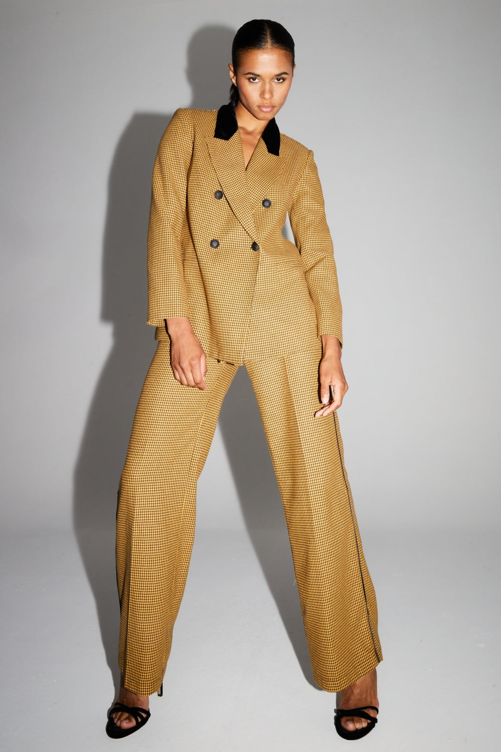 Pantalon Clark Pied De Poule Yellow Fabriqué En Italie