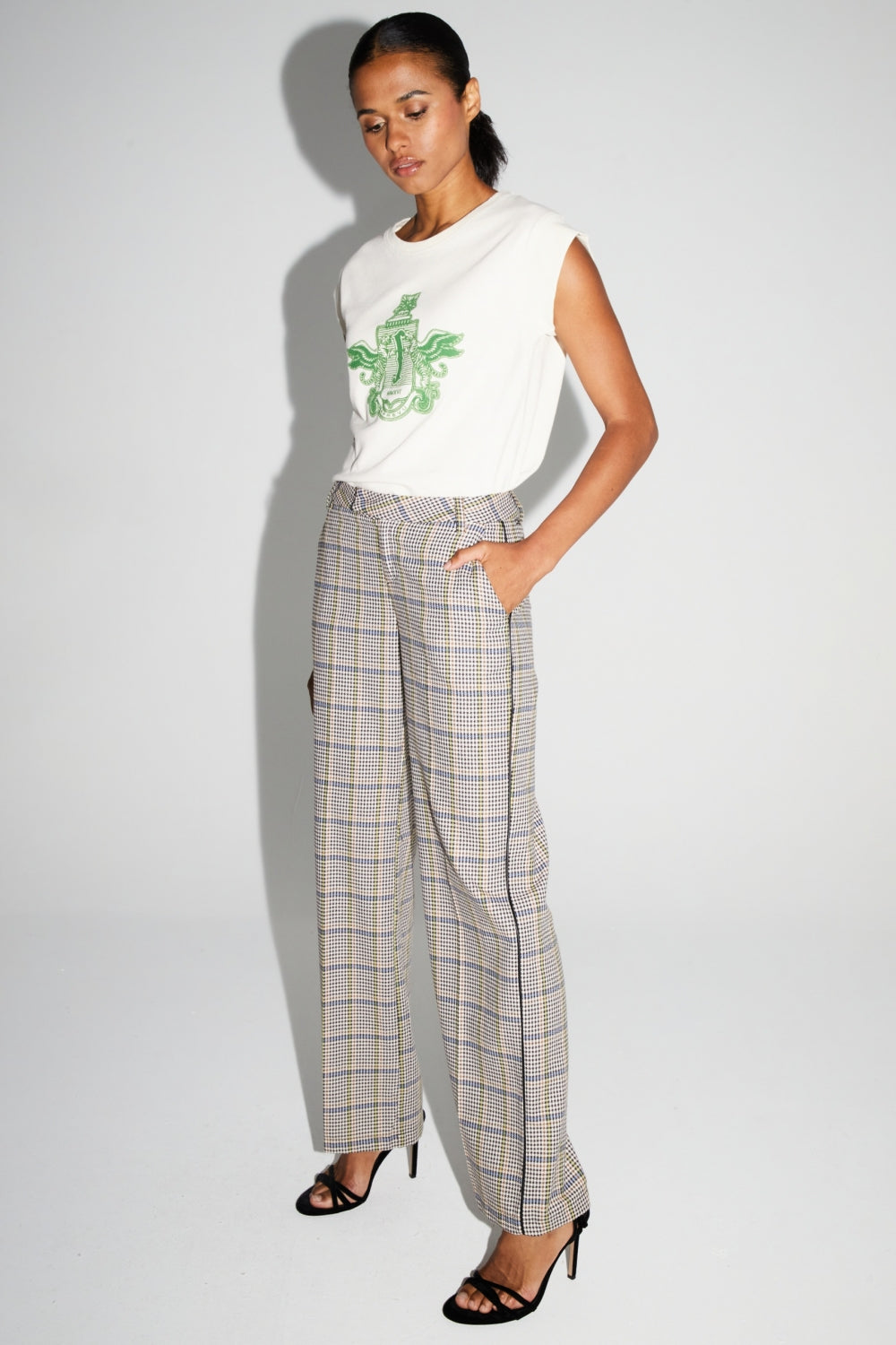 Pantalon Clark Pied De Poule Blue Fabriqué En Italie