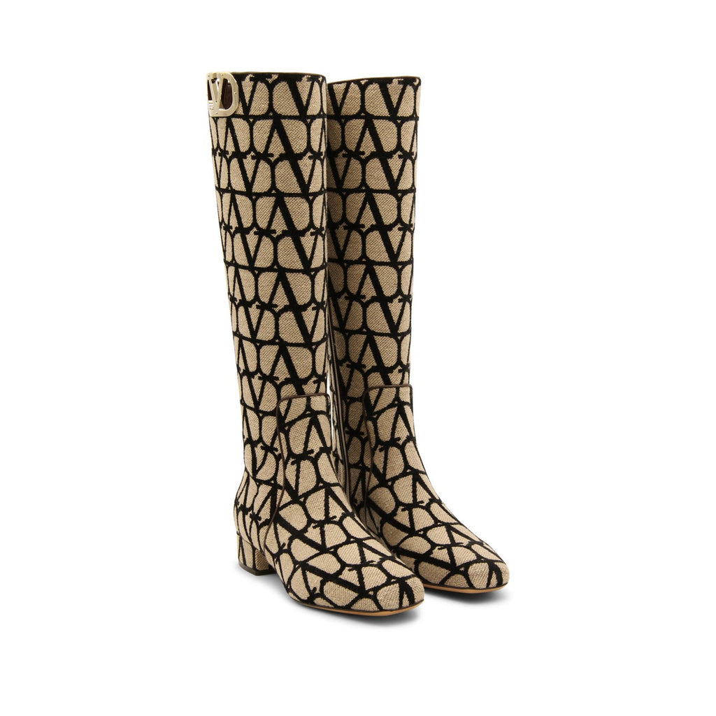 Bottes Valentino Garavani Canvas Logo - Beige - Femme