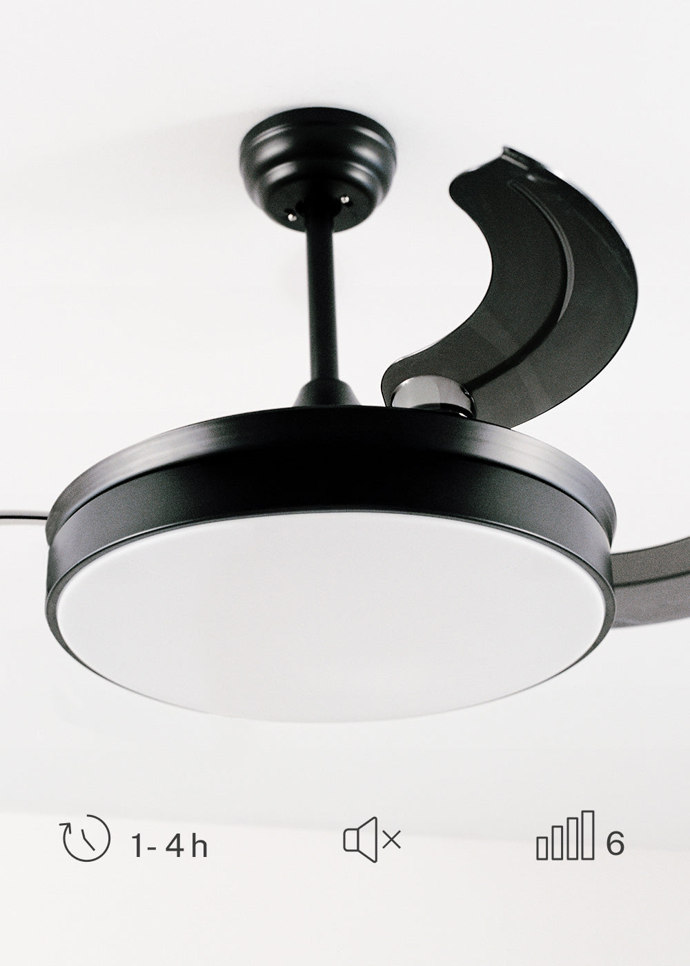 Wind Clear - Ventilateur De Plafond 40W Silencieux À Pales Rétractables Avec Éclairage Led - Noir