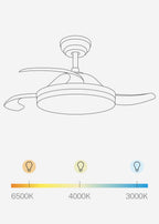 Wind Clear - Ventilateur De Plafond 40W Silencieux À Pales Rétractables Avec Éclairage Led - Noir