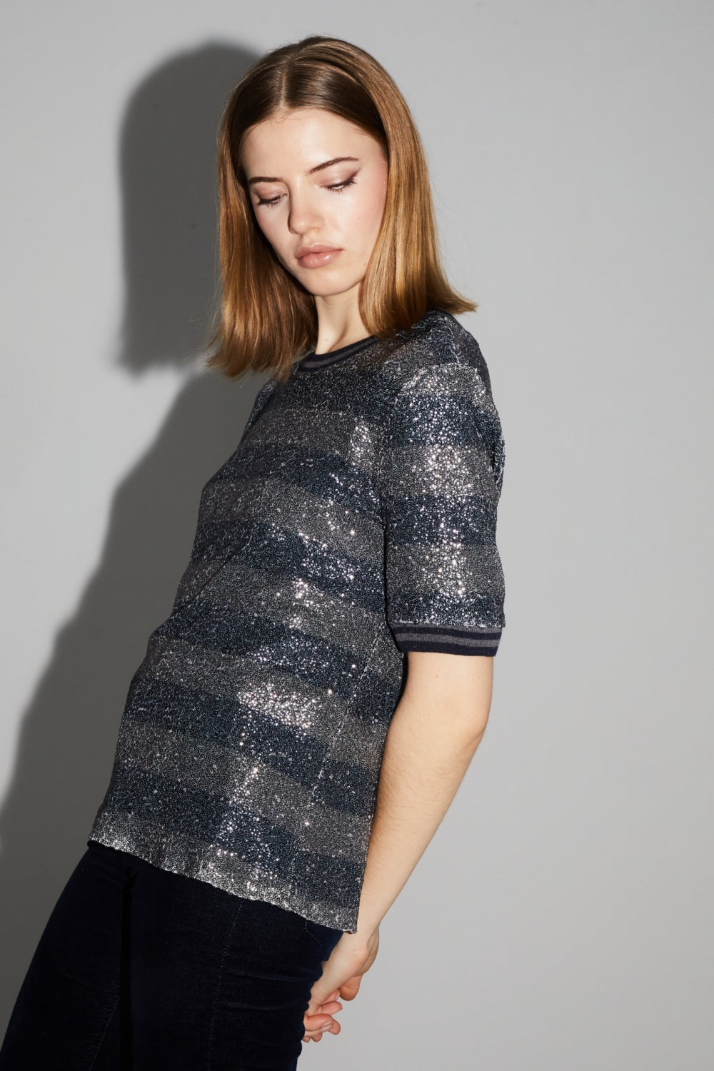 Blouse Poppy Rayures Navy Fabriquée En Italie