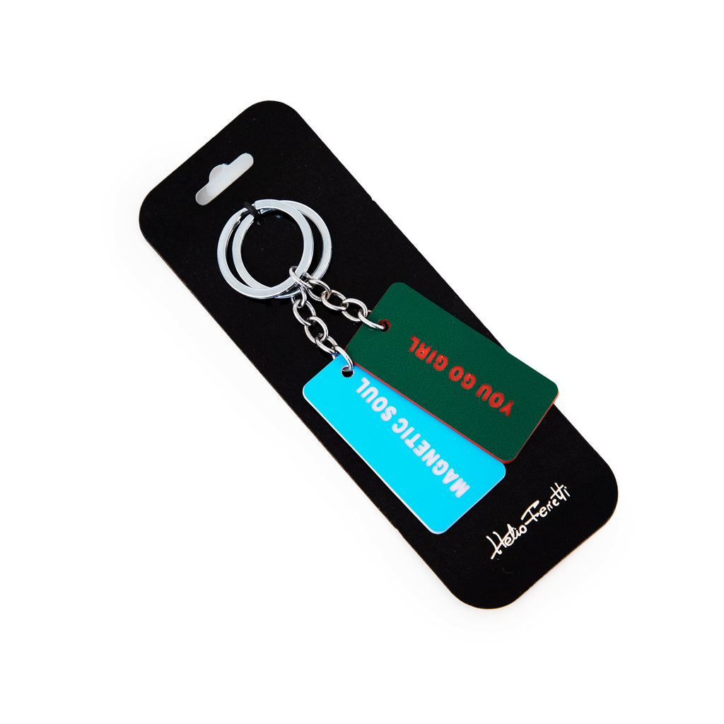 Lot De 2 Porte-Clés Badge Vert Et Bleu