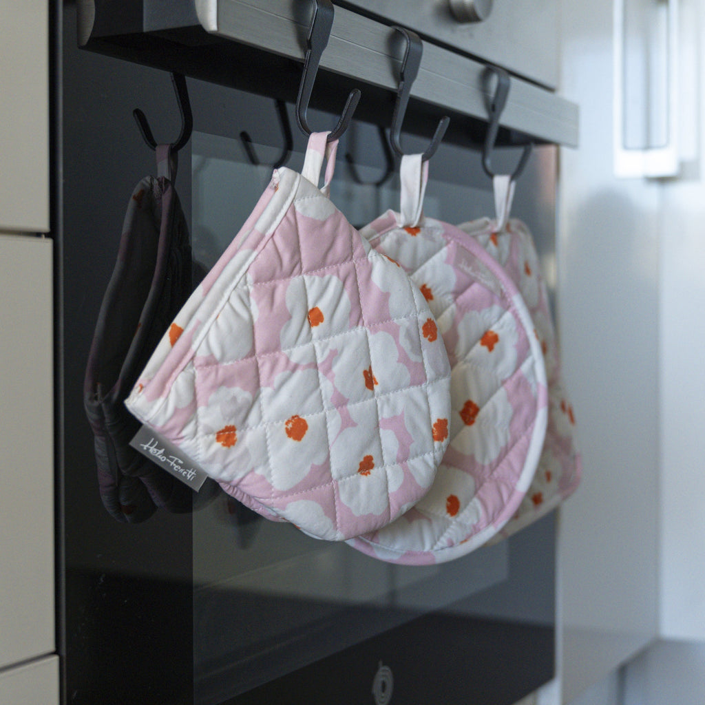 Gant De Cuisine Et Lingette À Motif Floral Rose