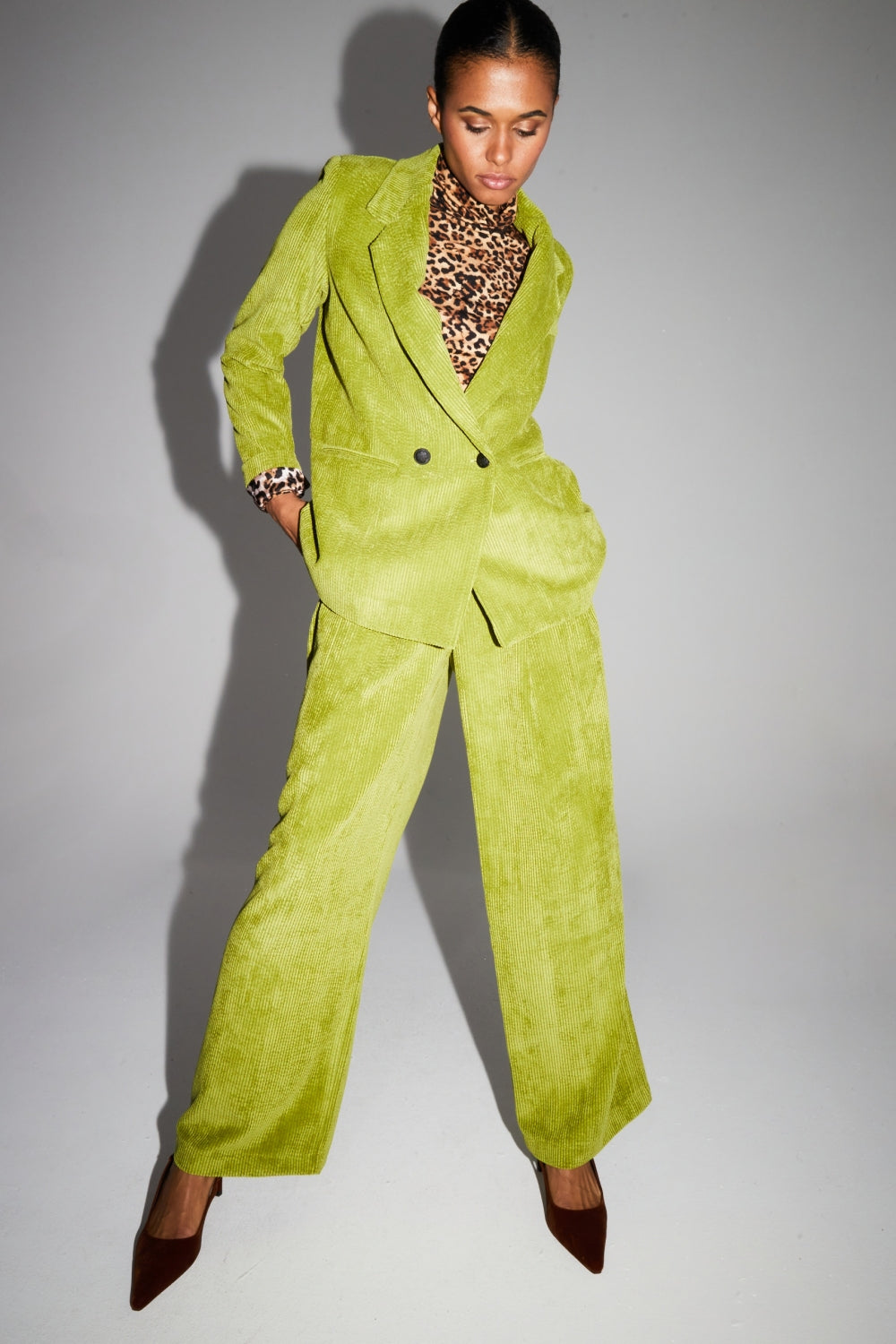 Blazer Ema Velours Vintage Vert Anisé Fabriqué En Italie