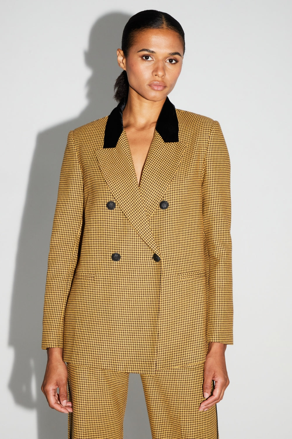 Blazer Ema Pied De Poule Safran Fabriqué En Italie