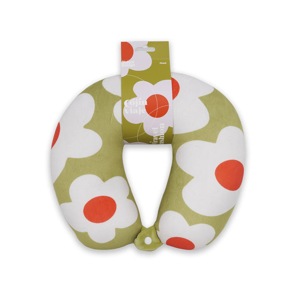 Coussin De Voyage À Fleurs Macro Vert Olive