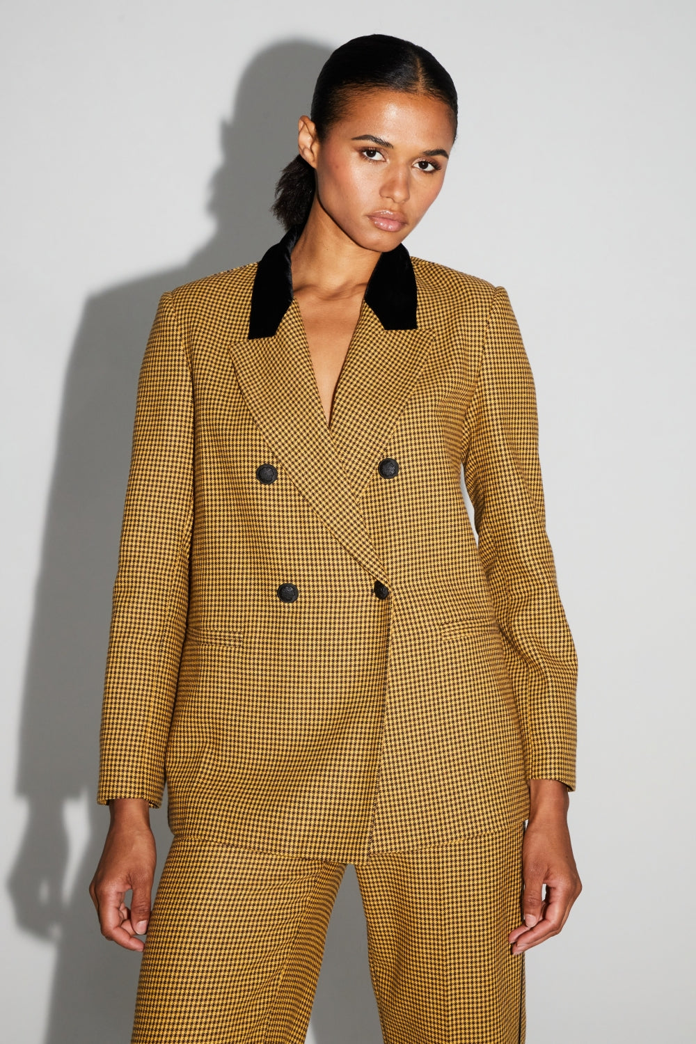 Blazer Ema Pied De Poule Safran Fabriqué En Italie