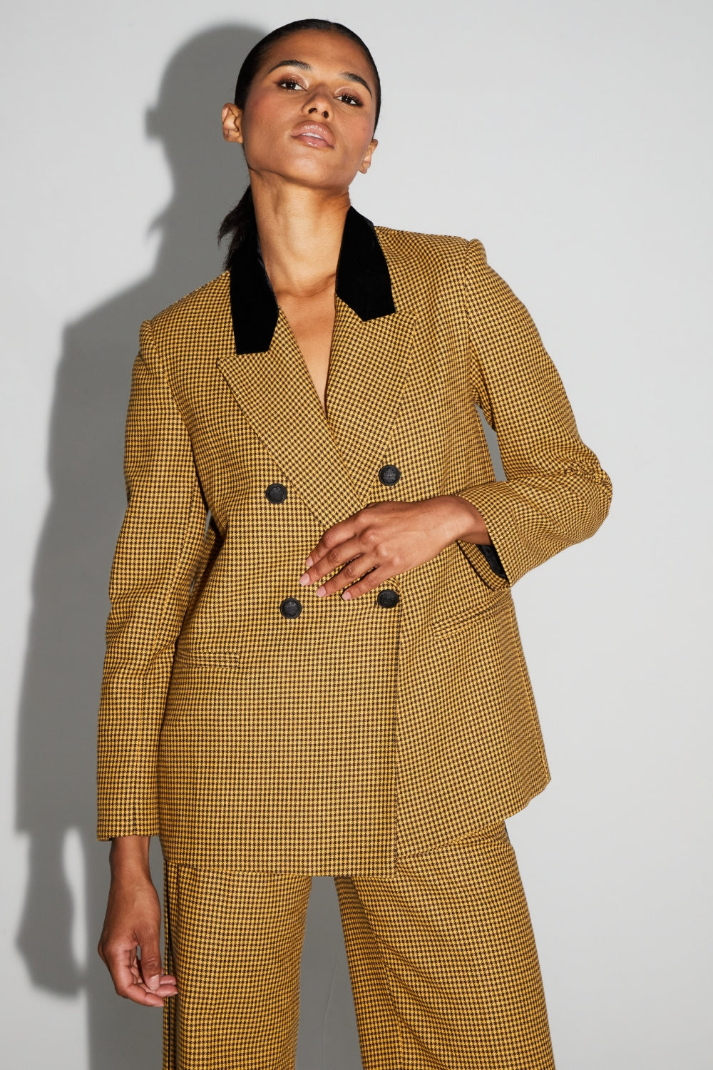 Blazer Ema Pied De Poule Safran Fabriqué En Italie