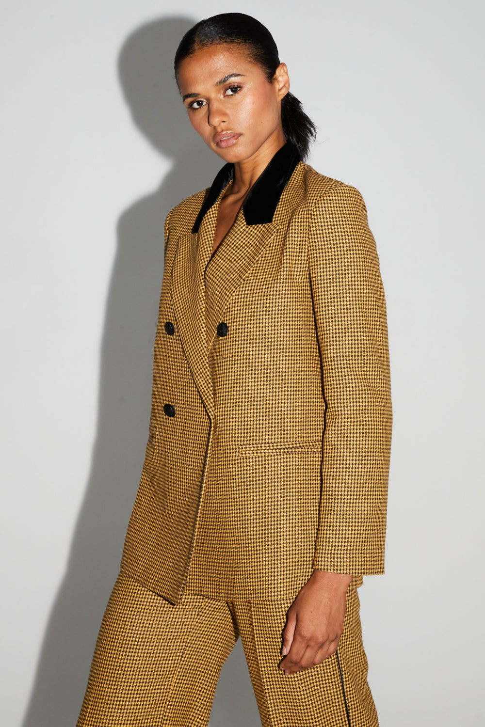 Blazer Ema Pied De Poule Safran Fabriqué En Italie
