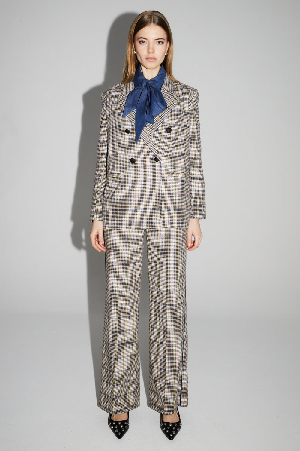 Blazer Ema Pied De Poule Lucky Star Blue Fabriqué En Italie