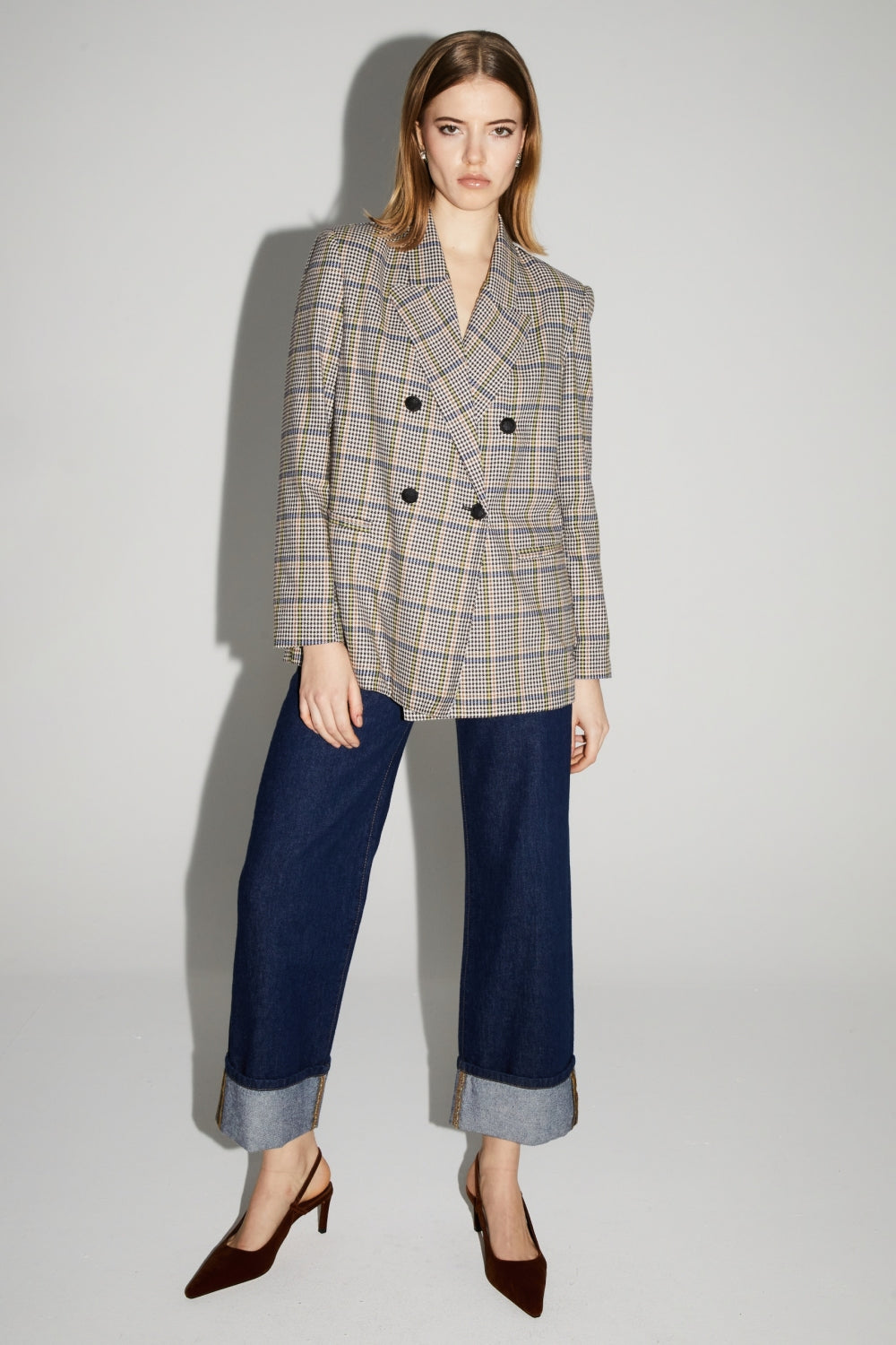 Blazer Ema Pied De Poule Lucky Star Blue Fabriqué En Italie