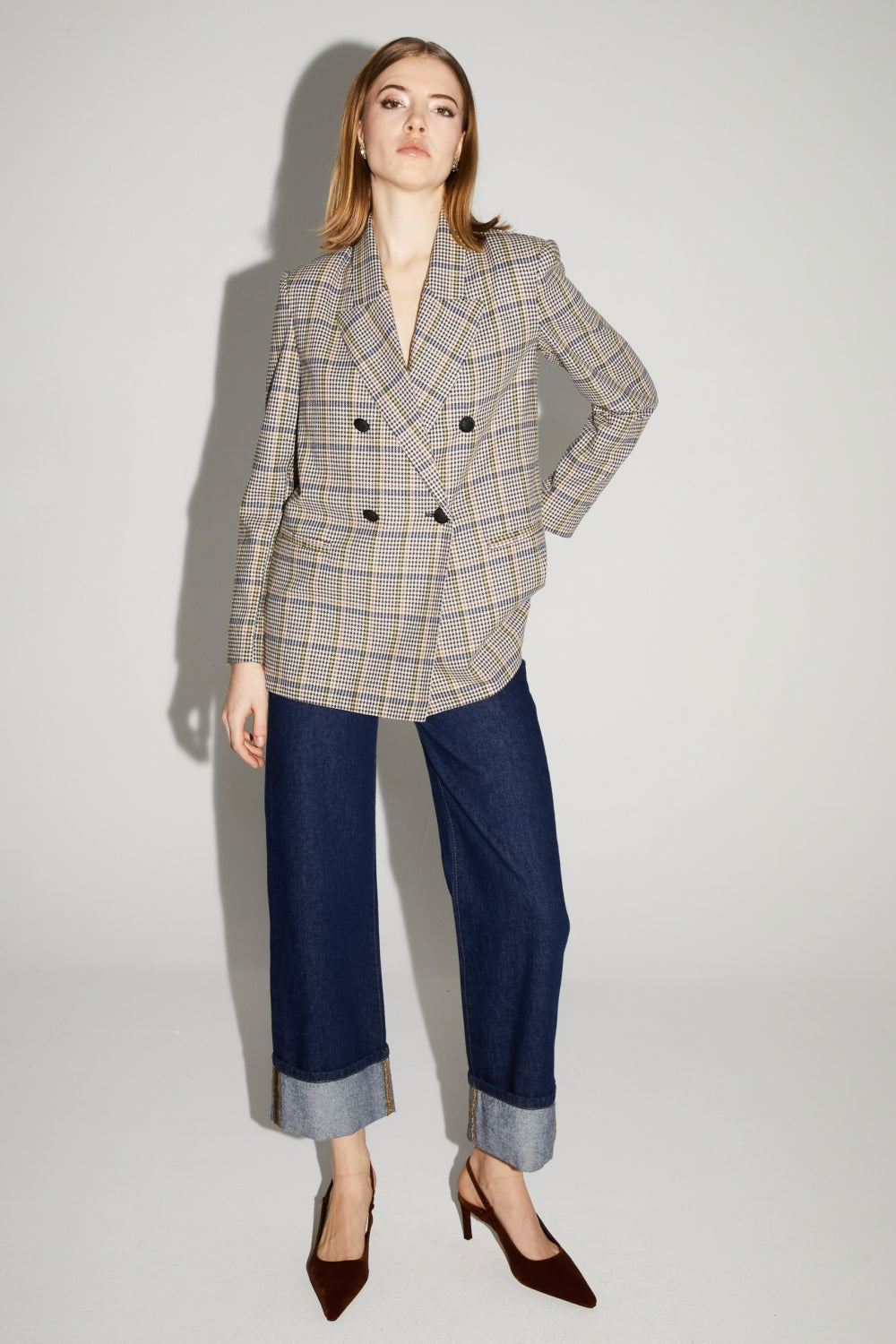 Blazer Ema Pied De Poule Lucky Star Blue Fabriqué En Italie