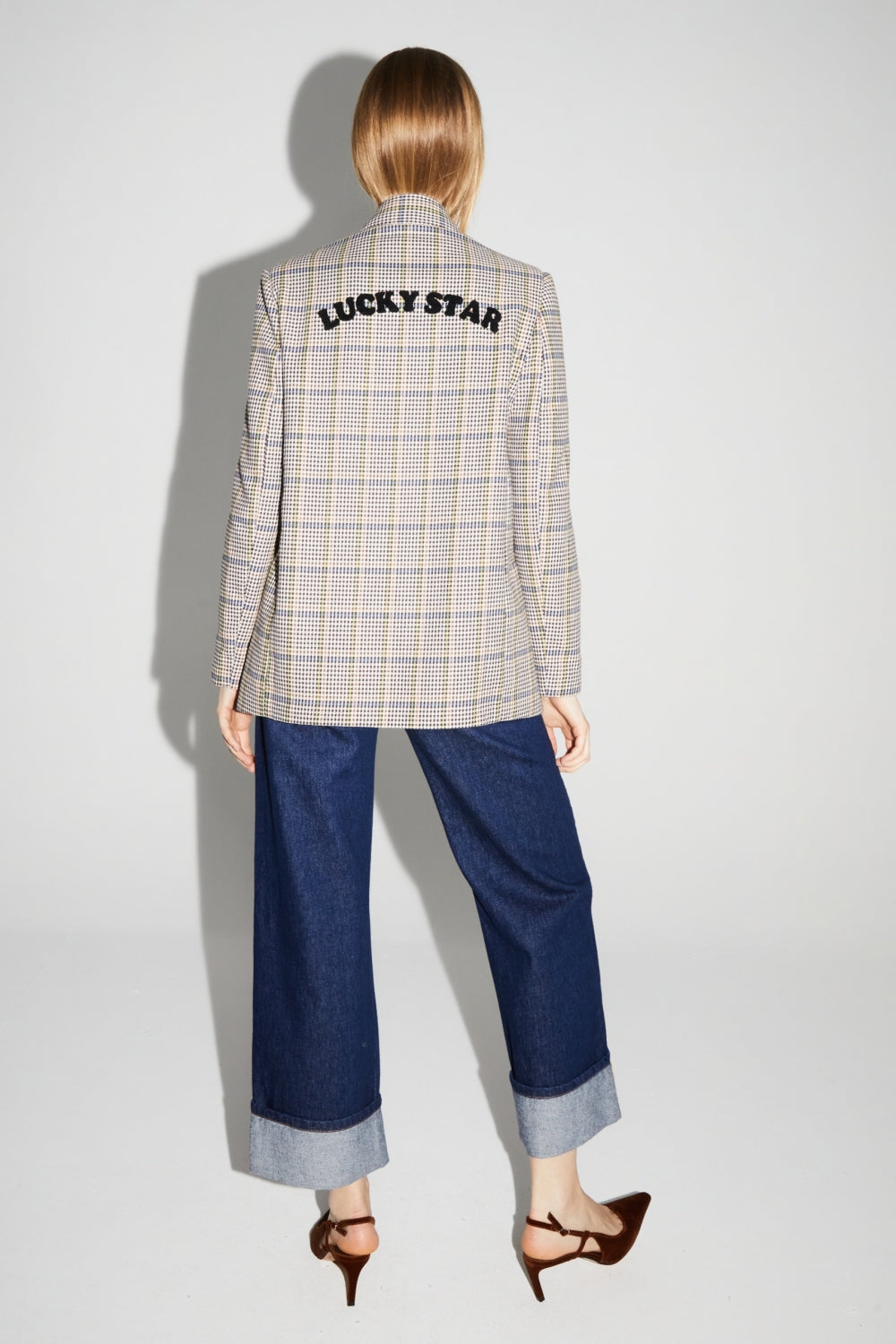Blazer Ema Pied De Poule Lucky Star Blue Fabriqué En Italie