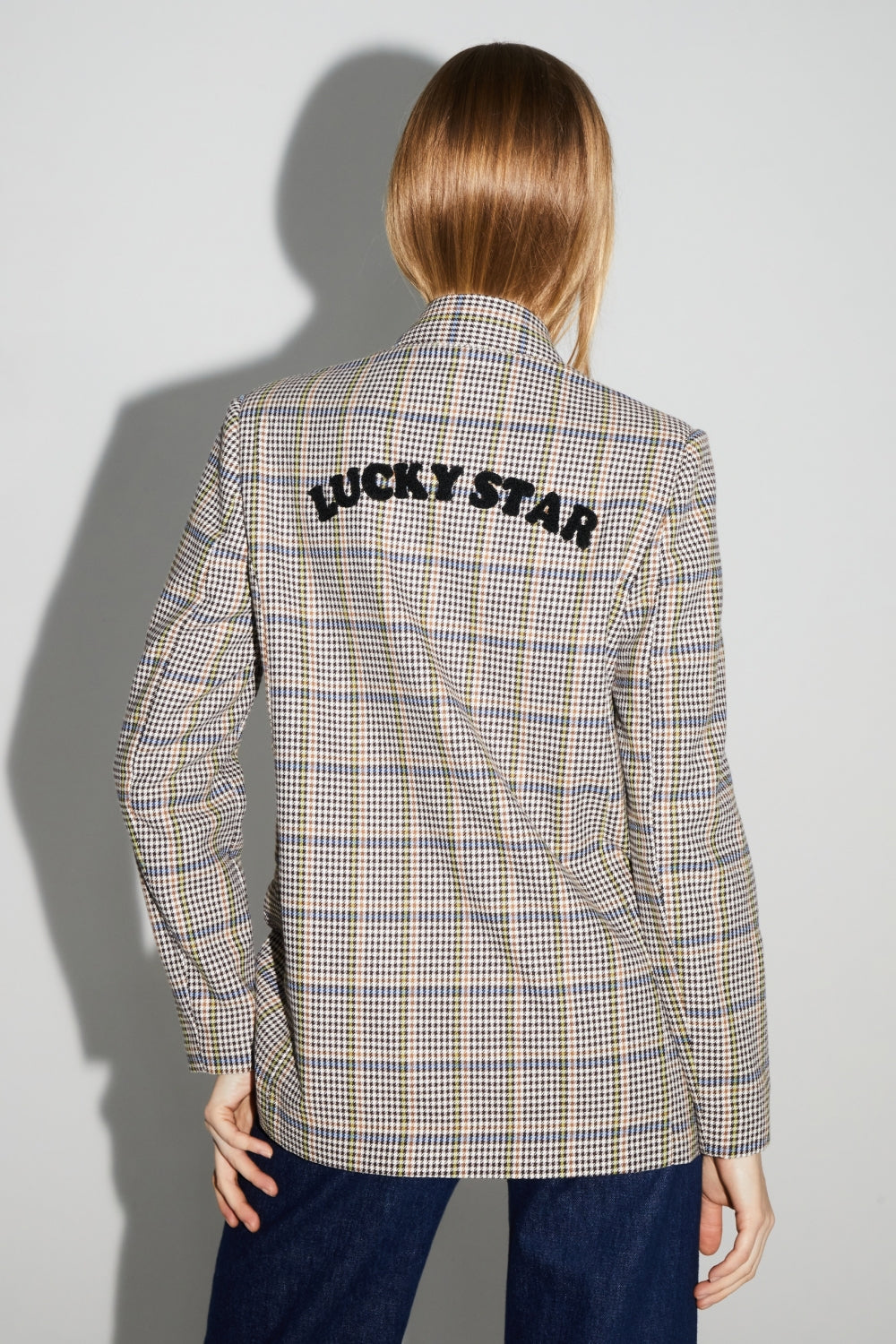 Blazer Ema Pied De Poule Lucky Star Blue Fabriqué En Italie